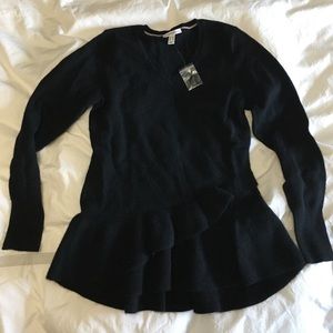 Isaac Mizrahi black cashmere sweater with ruffle